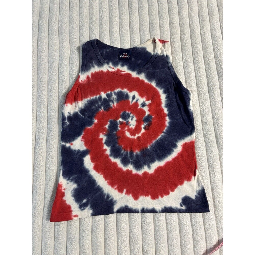 VTG Time 2 Celebrate Spiral TieDye Tank Top Women Large Red White Blue Patriotic